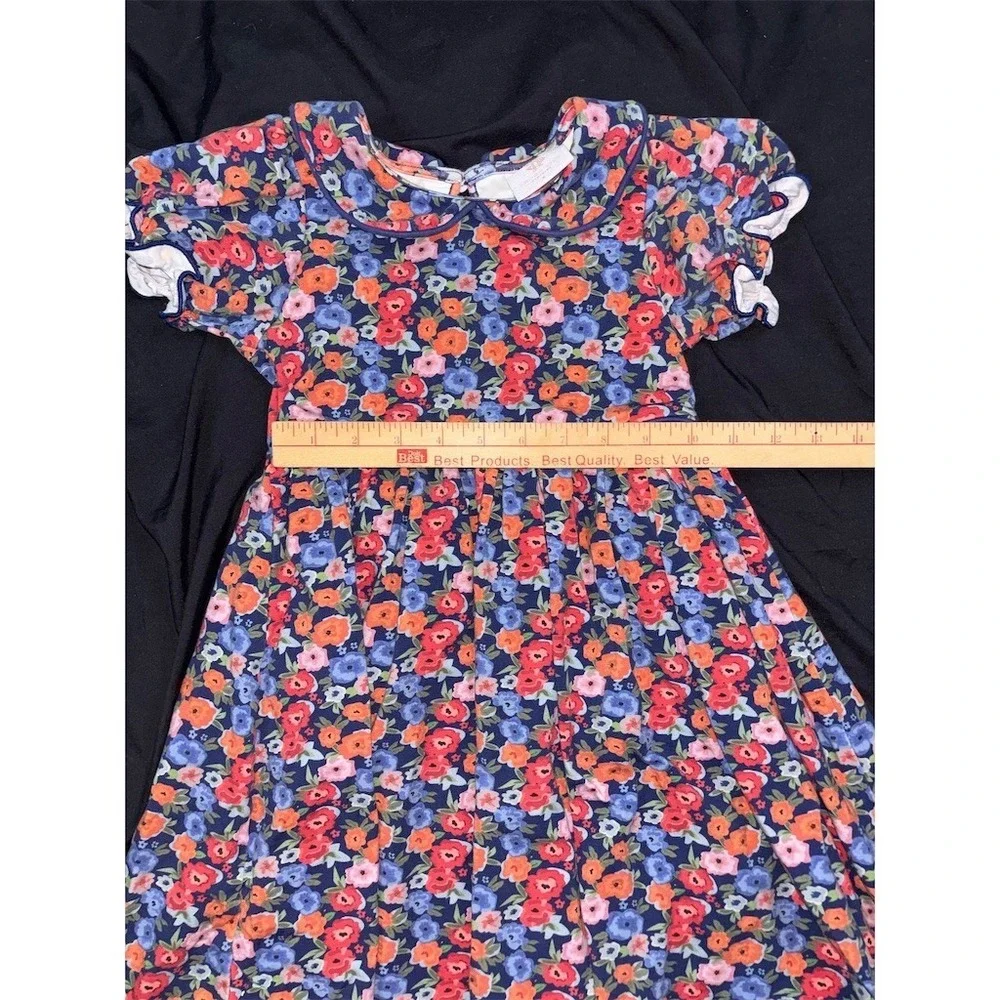 Swoon Kids Dress Girls Size 6 Navy Floral Fit & Flare Peter Pan Collar